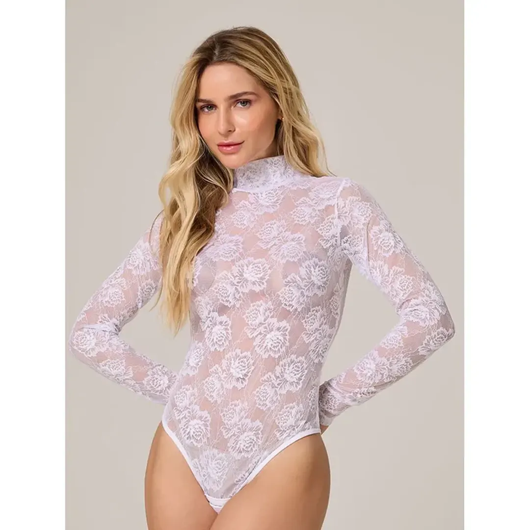 Sensually Moda - Body em Renda Floral e Tule Elegante, Edição Inverno - Liebe
