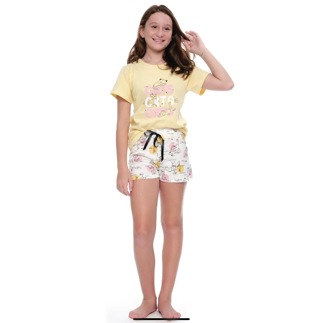 Sensually Moda - Pijama Infantil com Camiseta Estampada - 100% Algodão